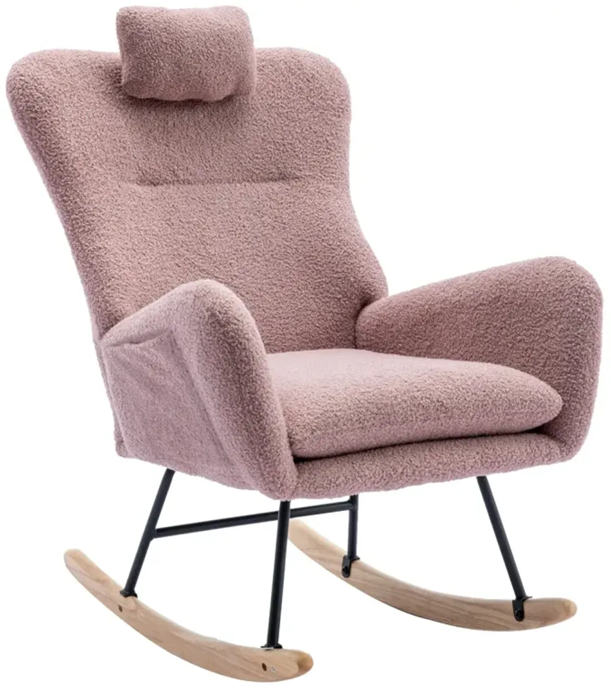 Soft Pink Velvet Rocking Chair, Solid Wood Base