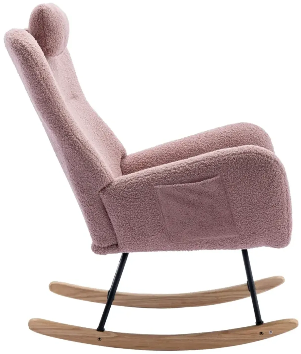 Soft Pink Velvet Rocking Chair, Solid Wood Base