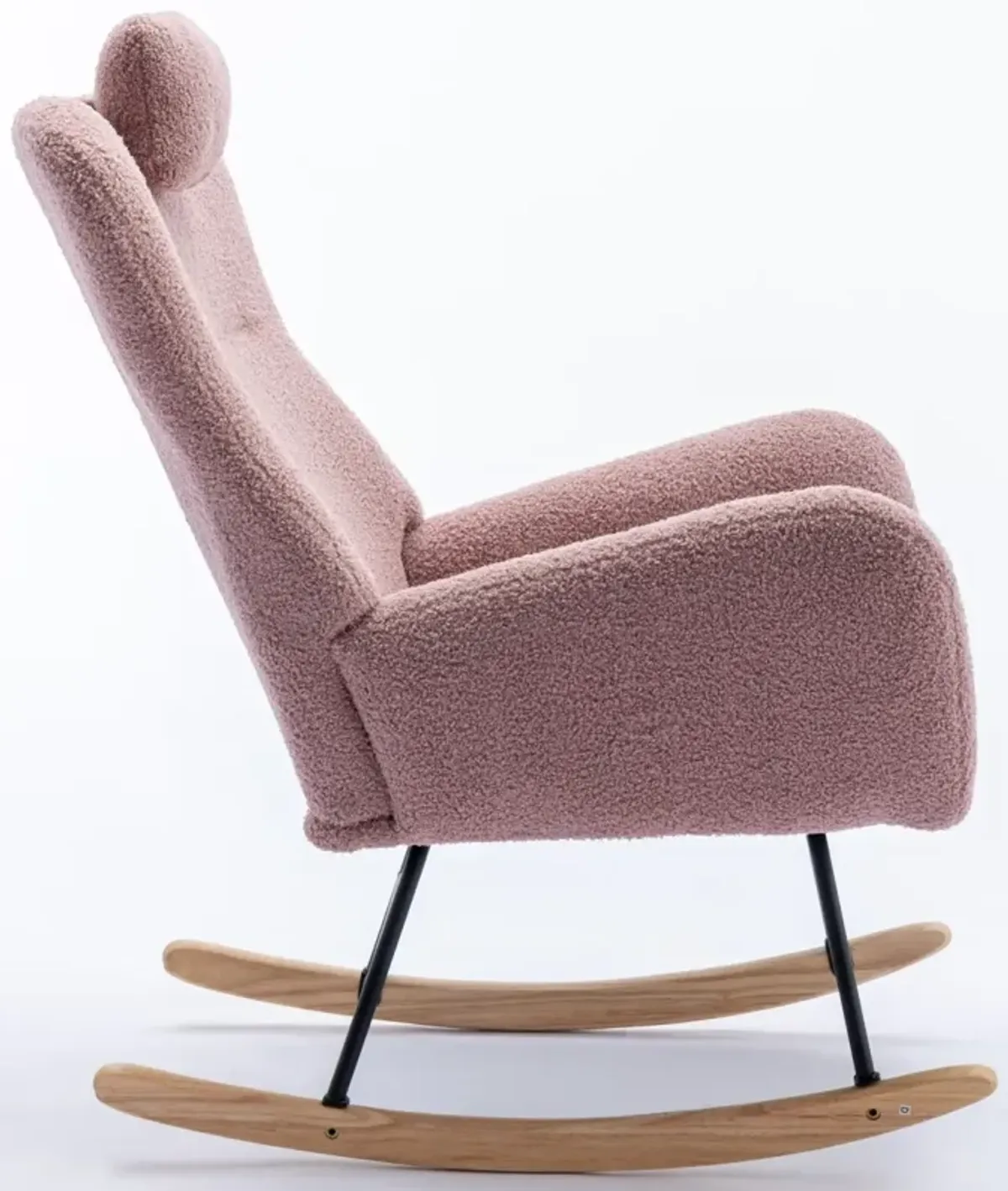 Soft Pink Velvet Rocking Chair, Solid Wood Base