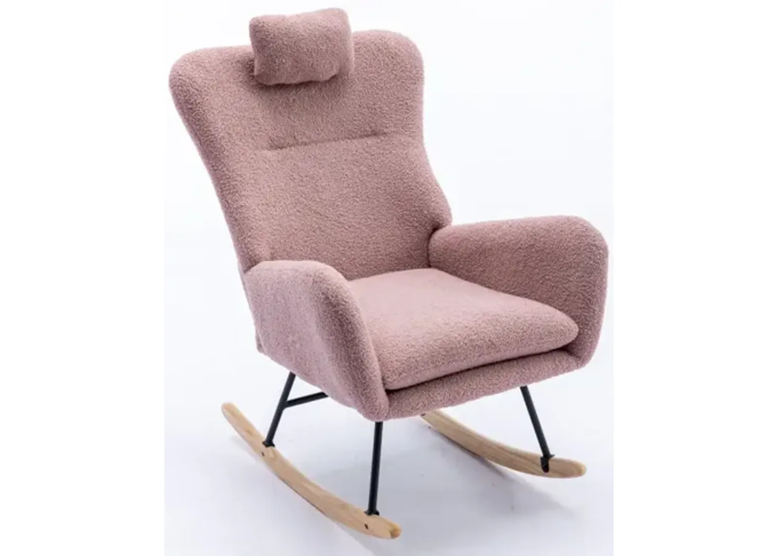 Soft Pink Velvet Rocking Chair, Solid Wood Base