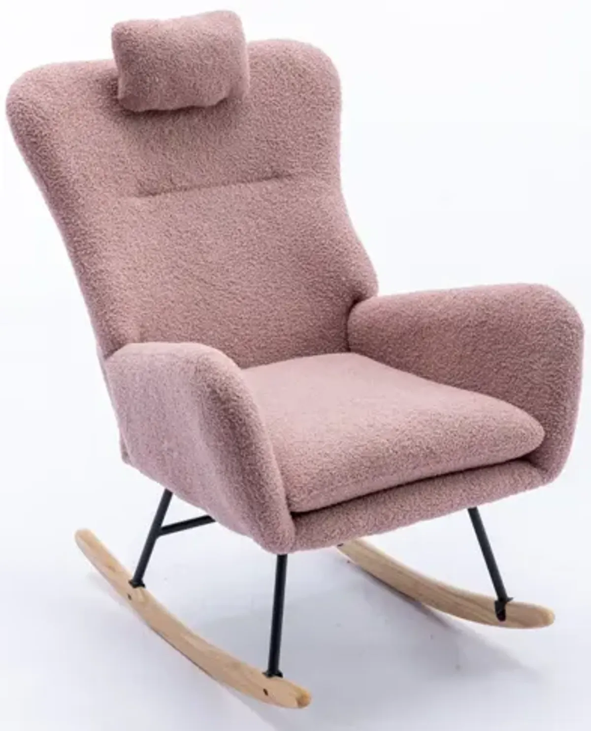 Soft Pink Velvet Rocking Chair, Solid Wood Base