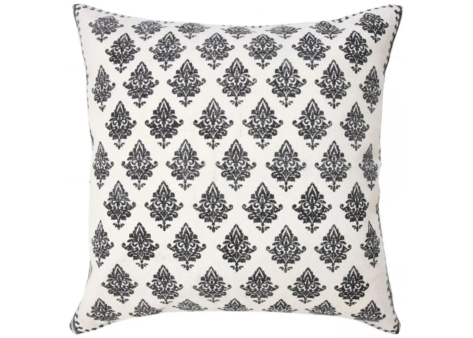 20" White and Black Floral Pattern Square Throw Pillow