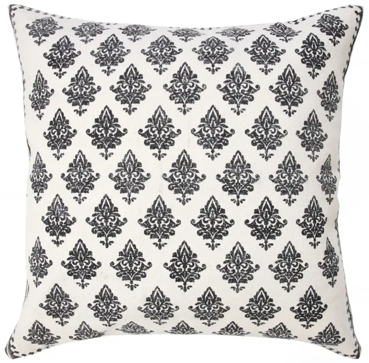 20" White and Black Floral Pattern Square Throw Pillow