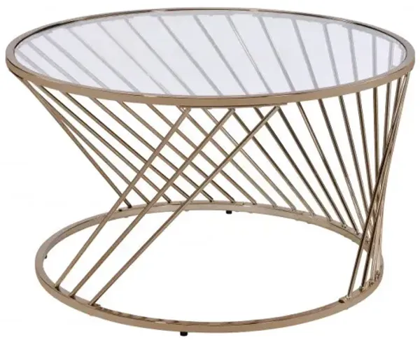 Hivvago 32" Champagne And Clear Glass And Metal Round Coffee Table