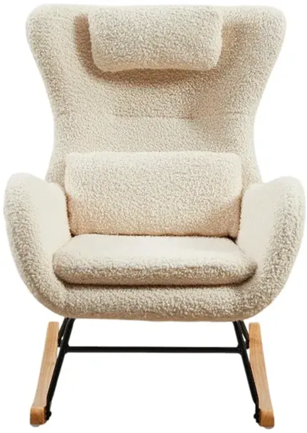 Upholstered Rocking Chair with High Back for Nursery or Living Room