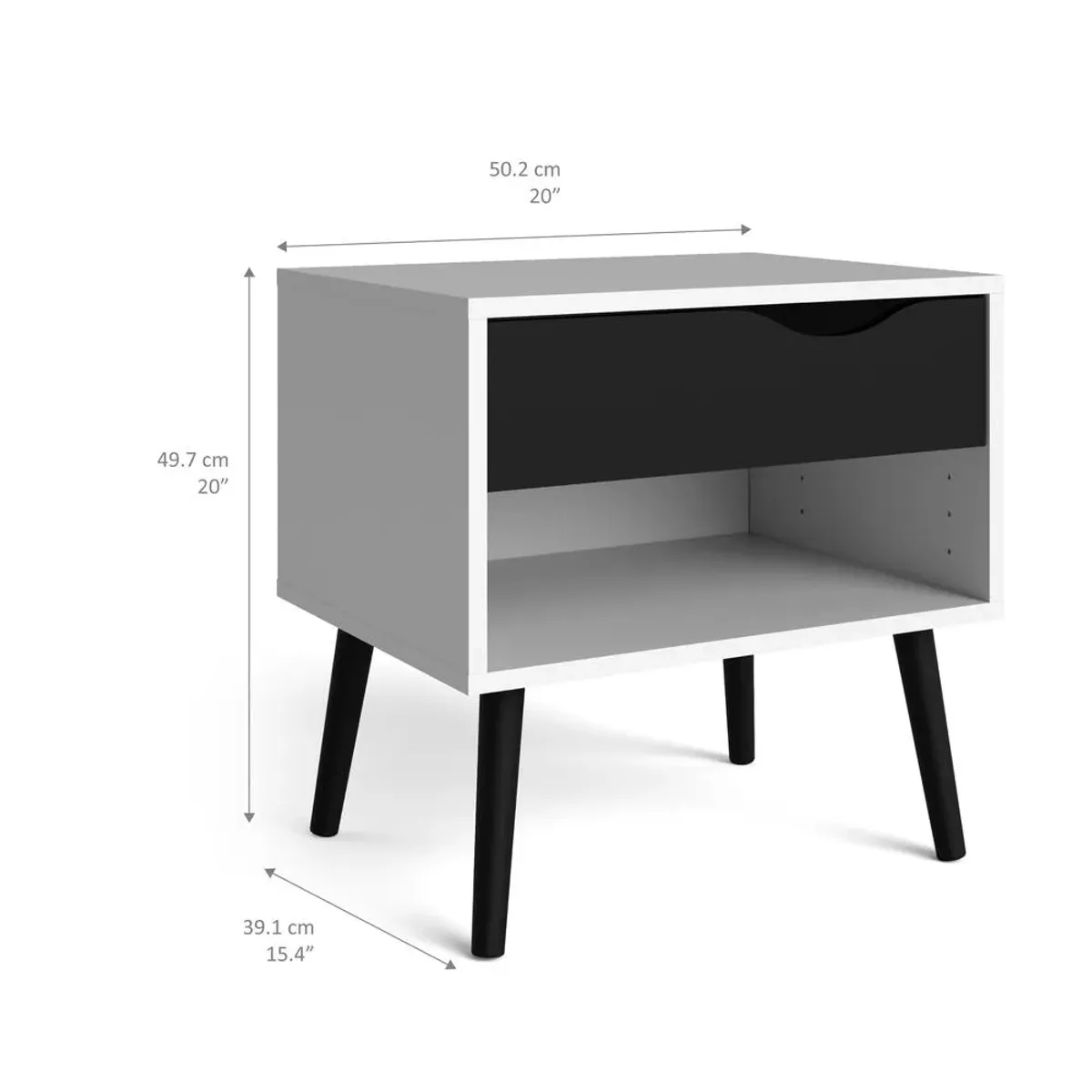 Tvilum Diana 1 Drawer Nightstand, White/Black Matte