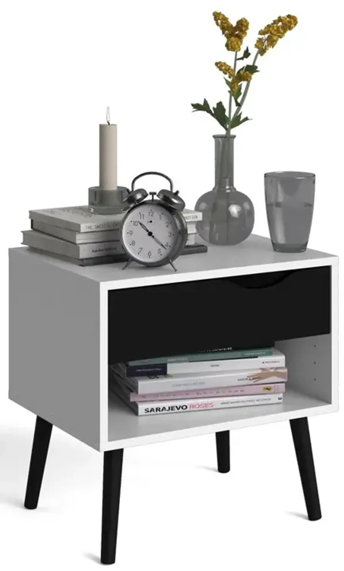 Tvilum Diana 1 Drawer Nightstand, White/Black Matte