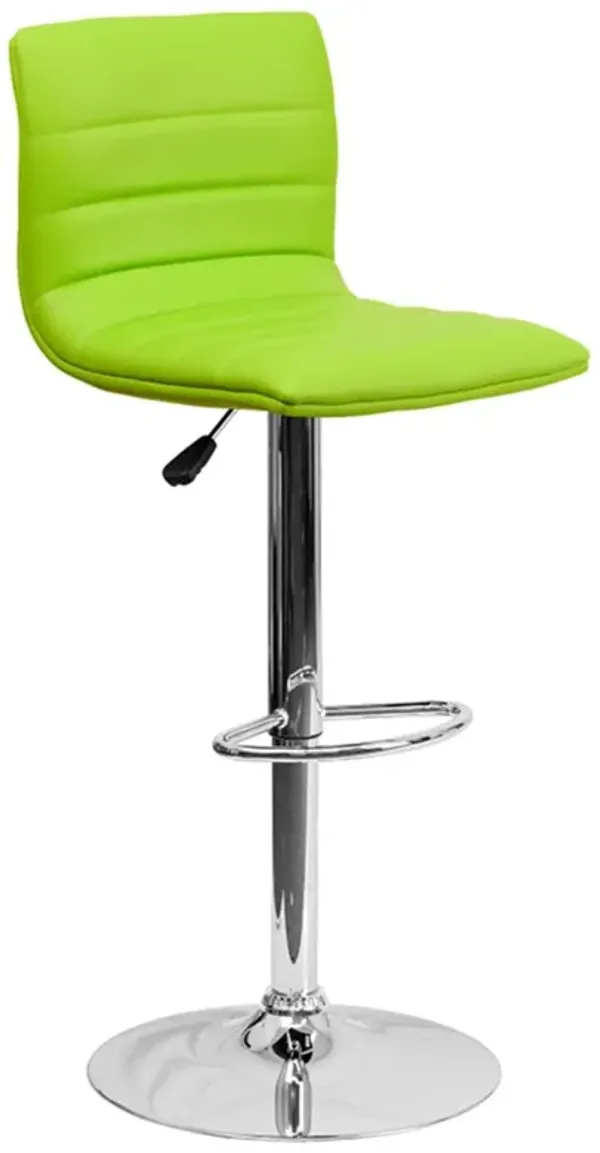 Flash Furniture Vincent Modern Green Vinyl Adjustable Bar Stool with Back, Swivel Stool with Chrome-Pedestal Base and Footrest