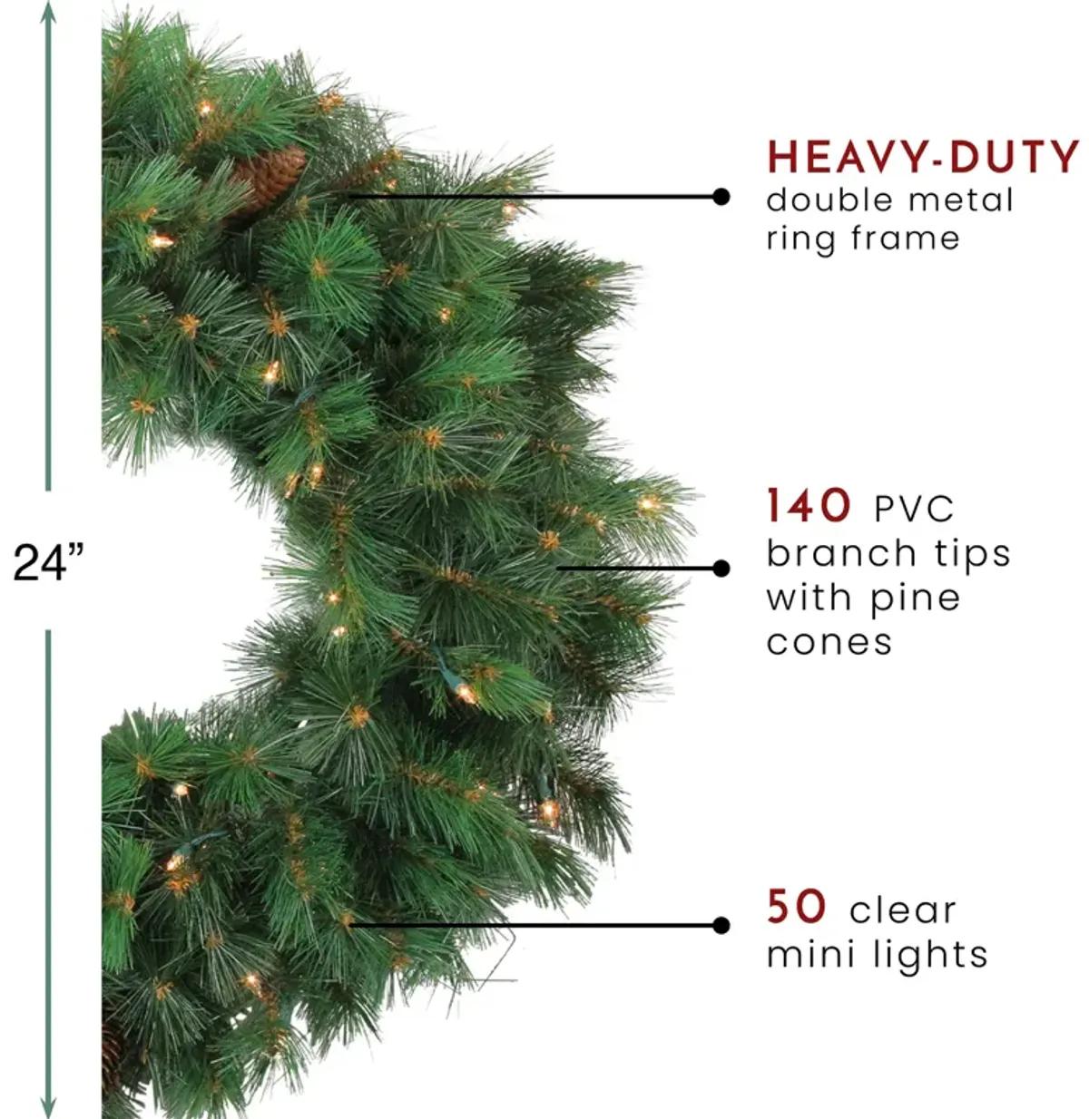 Pre-Lit Royal Oregon Pine Artificial Christmas Wreath  24-Inch  Clear Lights