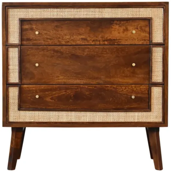 Solid Wood 3 Drawer Chestnut Square Woven Chest