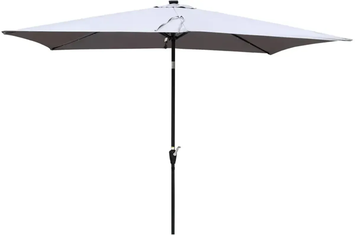 10 X 6.5FT Rectangular Patio Solar LED Lighted Outdoor Umbrellas With Crank And Push Button