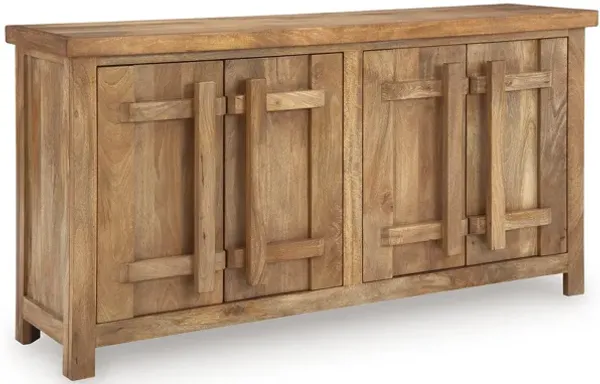 Sideboard Cabinet Console, 68 Inch Craftsman Style, Brown Mango Wood - Benzara