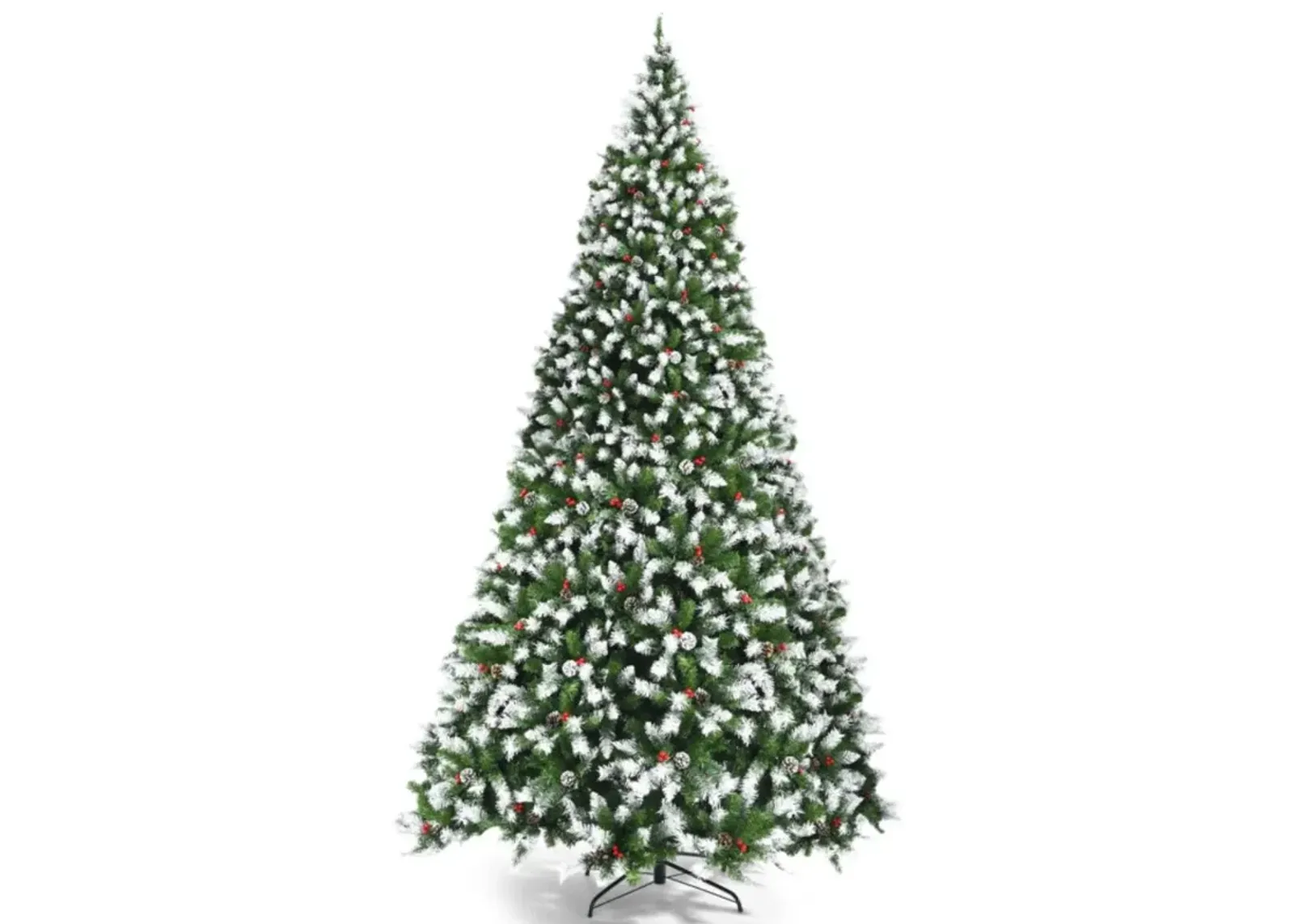 Hivvago 7.5/9 FT Pre-lit Snow Flocked Christmas Tree with Red Berries and 8 Lighting Modes