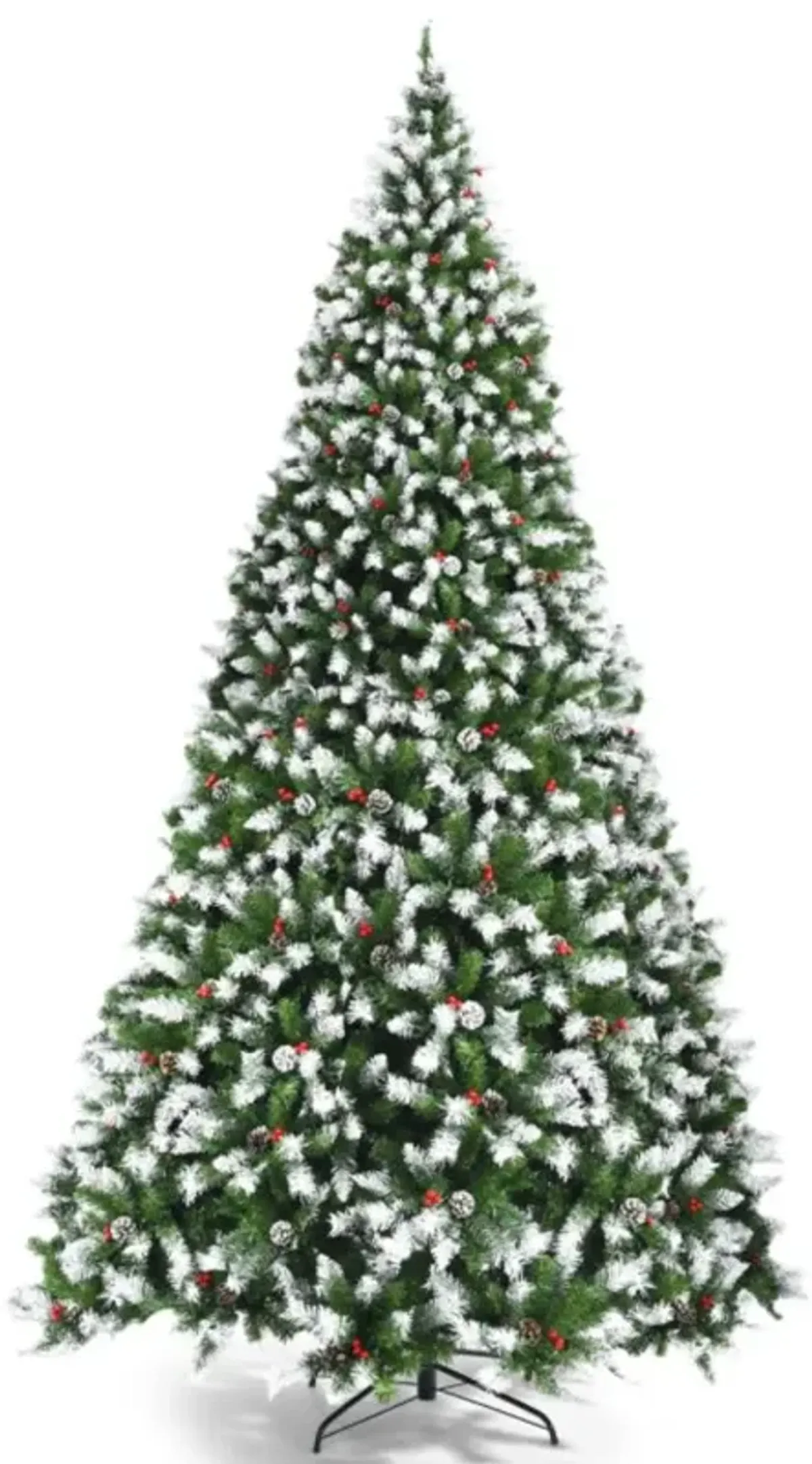 Hivvago 7.5/9 FT Pre-lit Snow Flocked Christmas Tree with Red Berries and 8 Lighting Modes