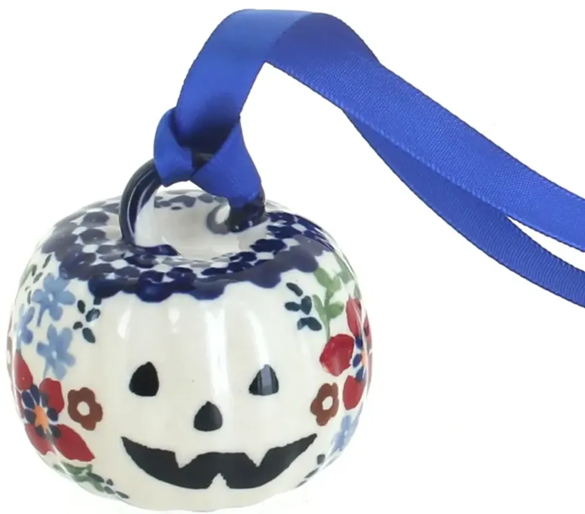 Blue Rose Polish Pottery Small Dots Pumpkin Ornament