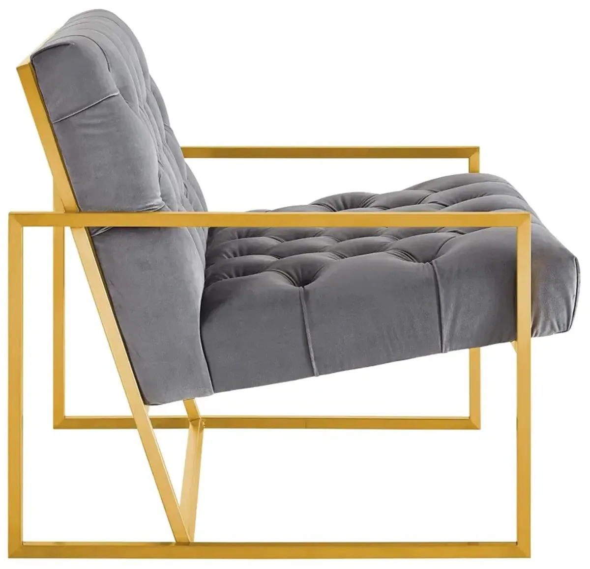 Modway Bequest Performance Velvet Upholstered Accent Lounge Arm Chair with Gold Stainless Steel Frame in Gray