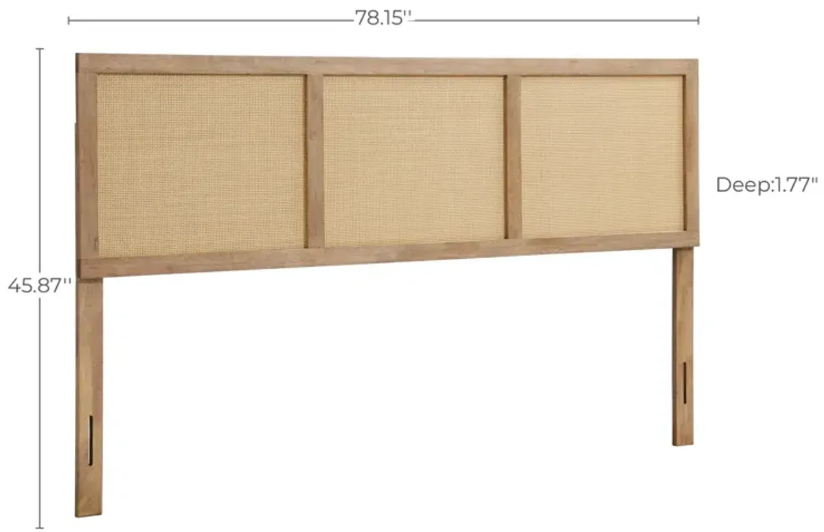 LuxenHome Natural Finish Rubberwood with Rattan Panels Headboard, King