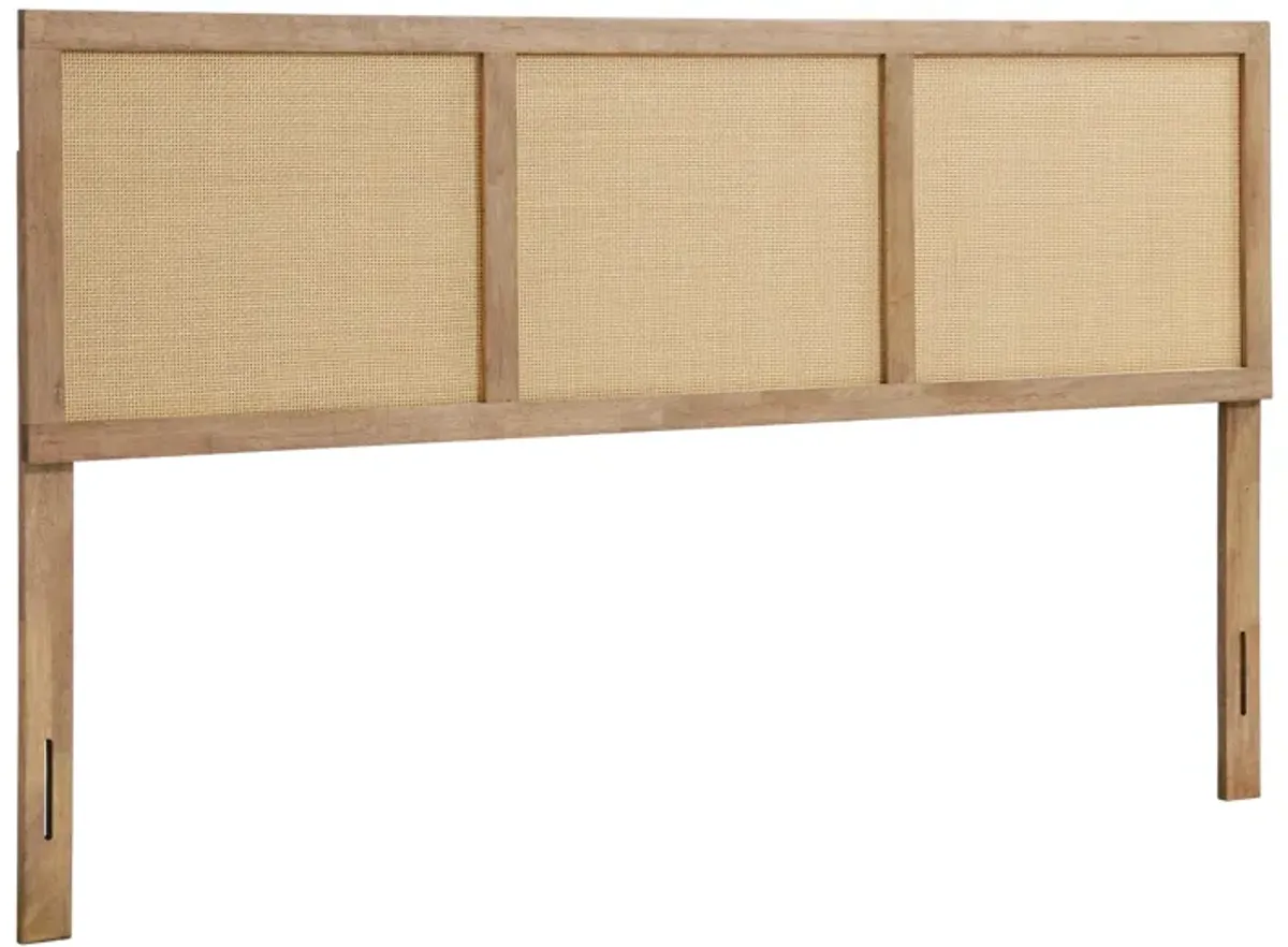 LuxenHome Natural Finish Rubberwood with Rattan Panels Headboard, King