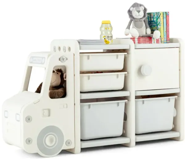 Cute Truck-Shaped Organizer Fun Storage Unit with Plastic Bins for Toys & Kids’ Room