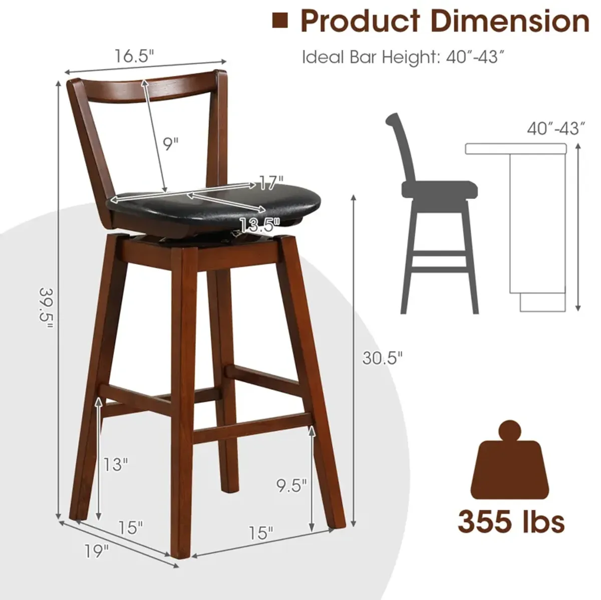 Swivel Upholstered PU Leather Stool with Backrest and Cushioned Seat