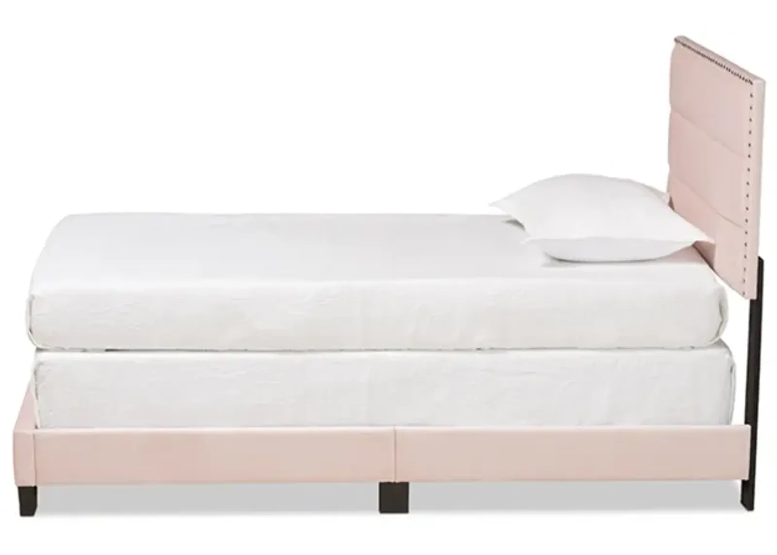 Baxton Studio Tamira Modern and Contemporary Glam Light Pink Velvet Fabric Upholstered Twin Size Panel Bed