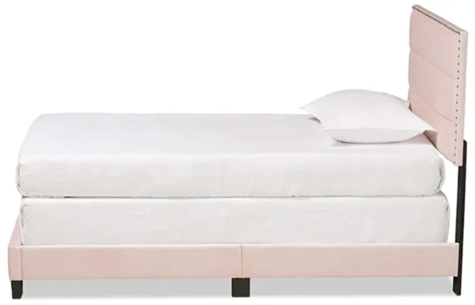 Baxton Studio Tamira Modern and Contemporary Glam Light Pink Velvet Fabric Upholstered Twin Size Panel Bed