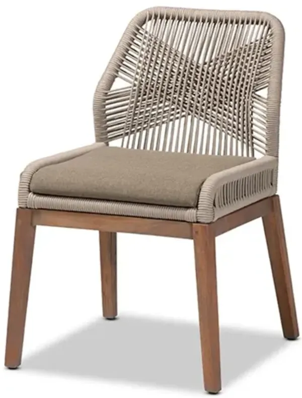 Baxton Studio Jennifer Mid-Century Transitional Grey Woven Rope Mahogany Dining Side Chair