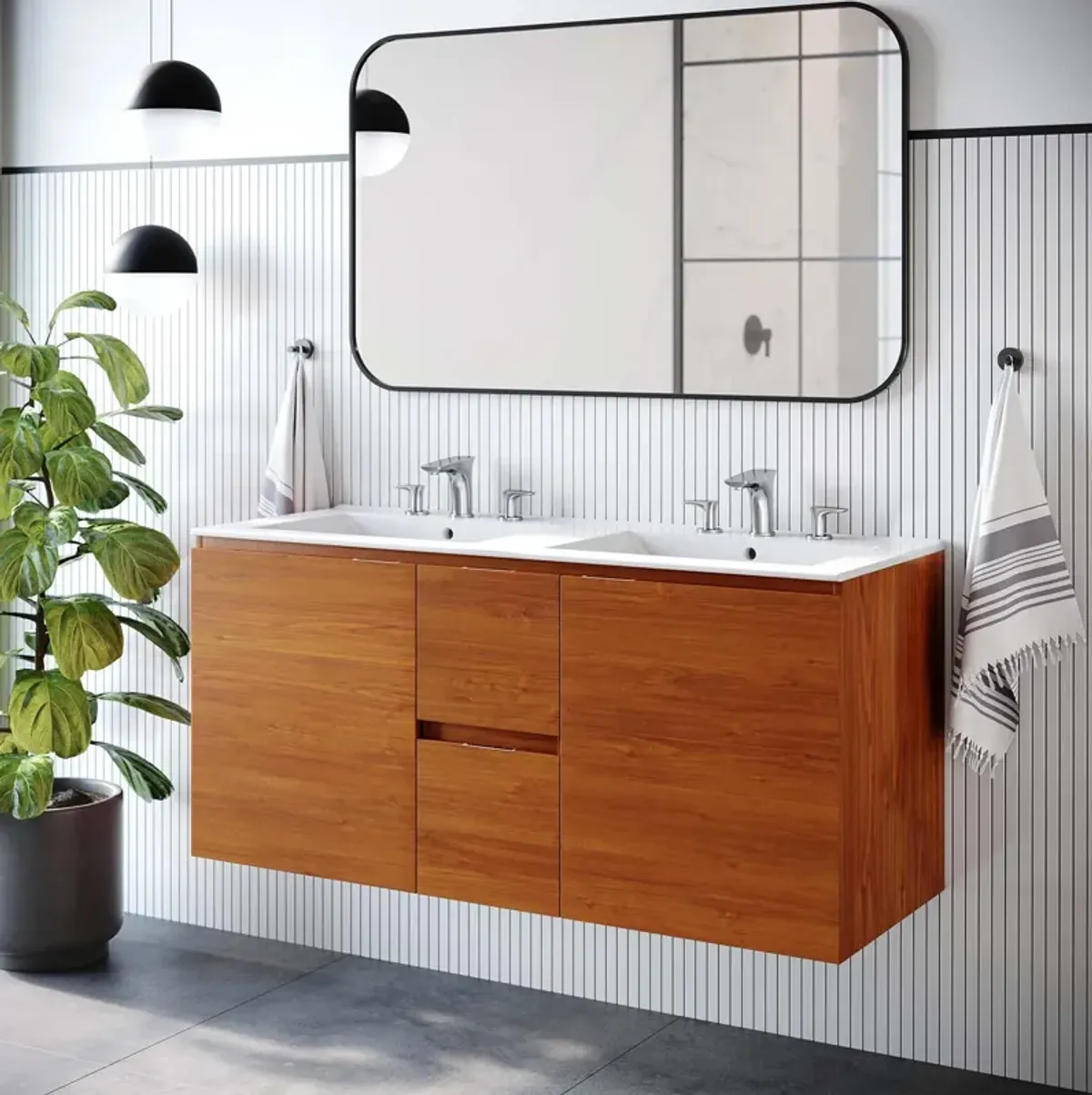 Scenic 48" Double Wall-Mount Bathroom Vanity