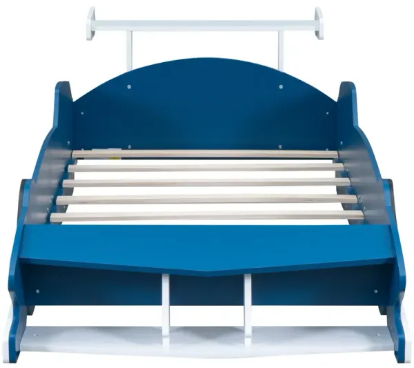 Whisen Unique Design Twin Size Race Car-Shaped Platform Bed with Wheels - Red