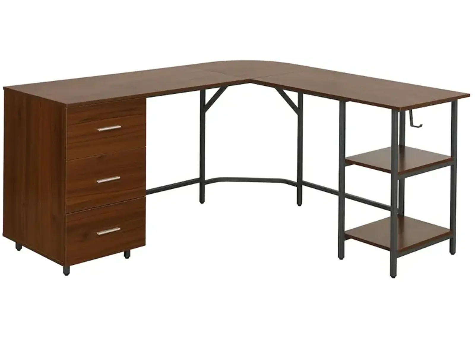 Techni Mobili L-Shape Home Office Two Tone Desk with Storage, Walnut