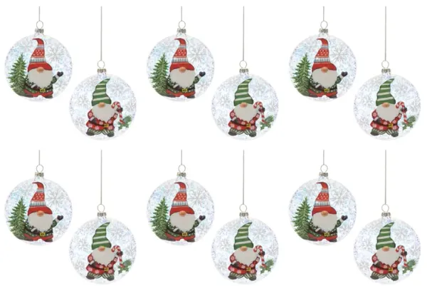 Gnome Ball Ornament (Set of 12) 4"D Glass