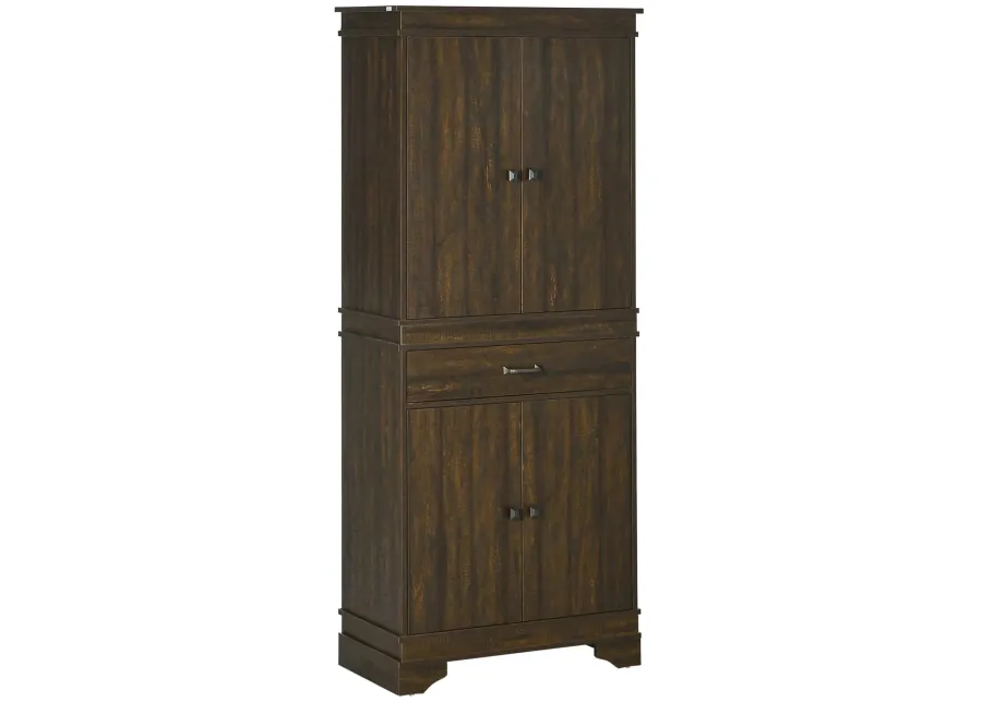 Walnut Kitchen Organizer: 72" Farmhouse Pantry Cabinet with Drawers