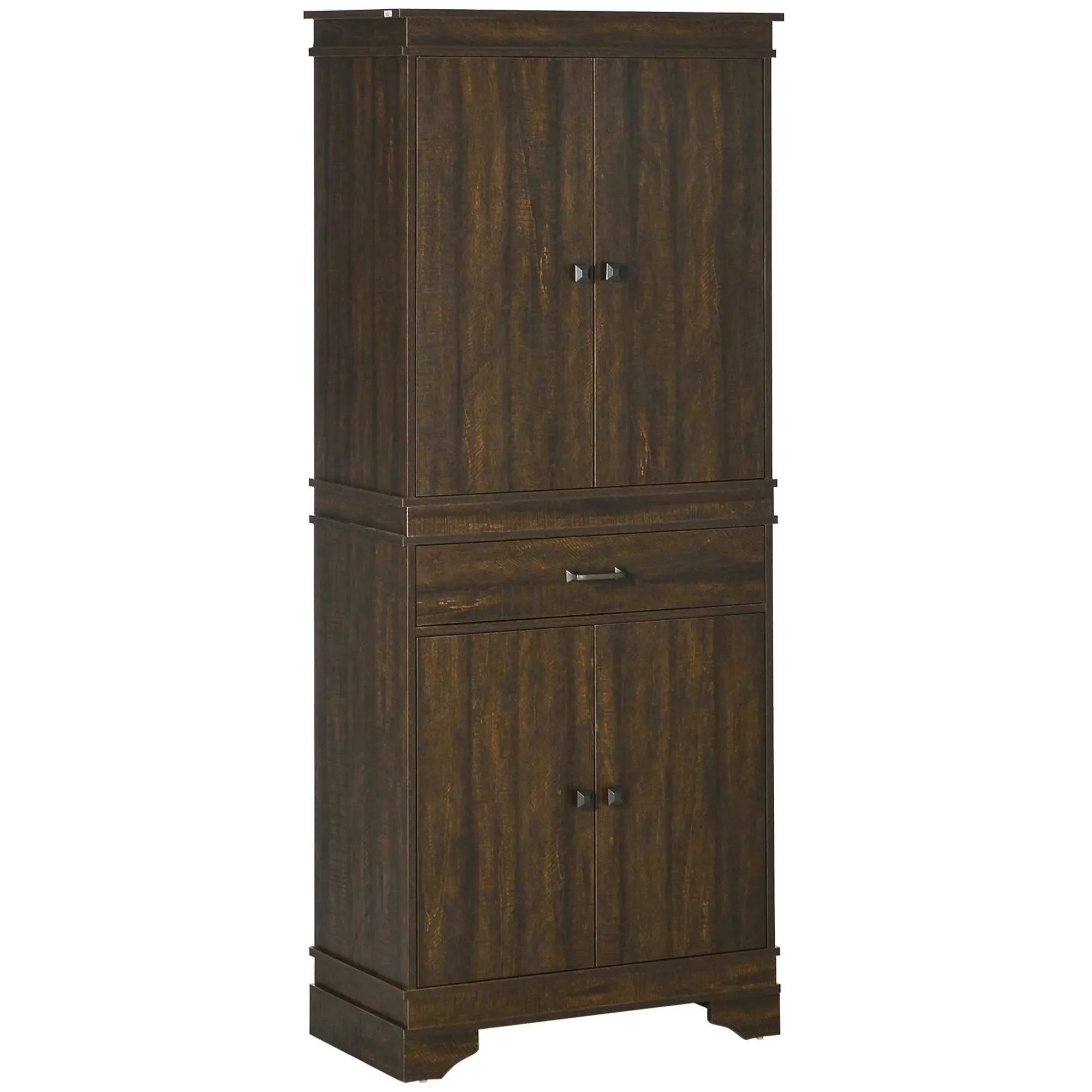 Walnut Kitchen Organizer: 72" Farmhouse Pantry Cabinet with Drawers