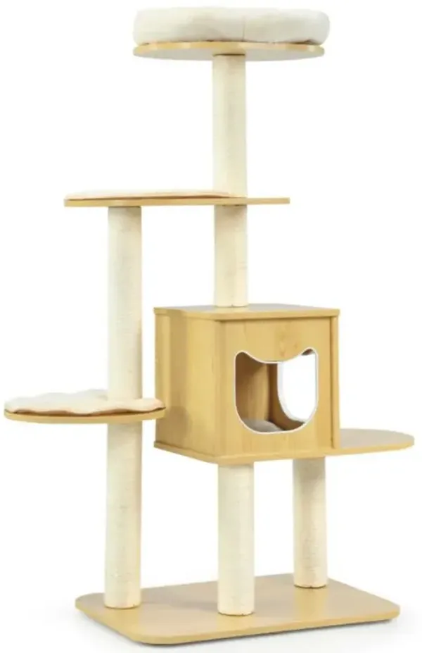 Hivvago 4 Levels Modern Wood Cat Tower with Washable Mats