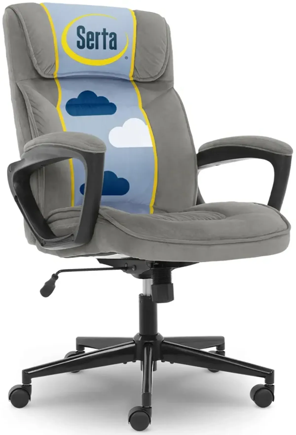 Serta Executive Office Chair Ergonomic Computer Upholstered Layered Body Pillows, Contoured Lumbar Zone, Base, Fabric, Black/Gre