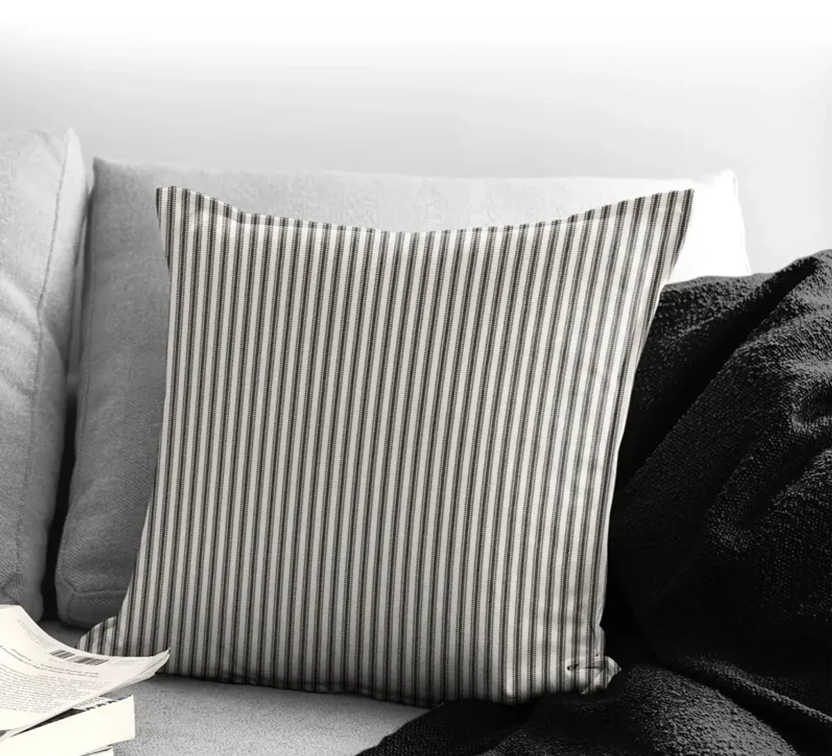 6ix Tailors Fine Linens Cruz Ticking Stripes Black/Linen Decorative Throw Pillows