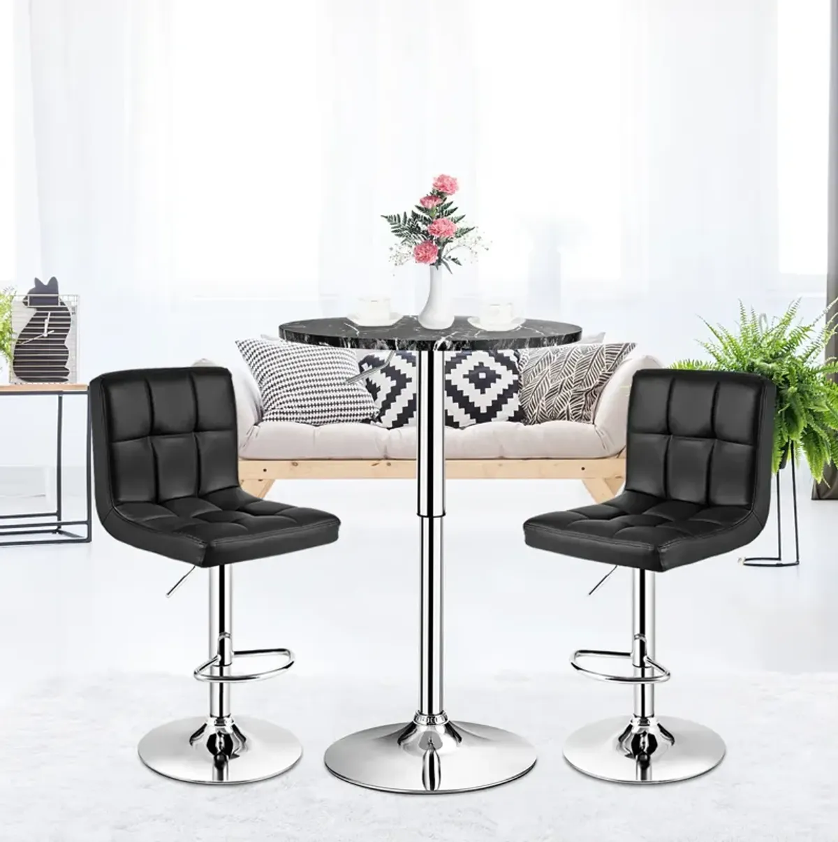 360� Swivel Cocktail Pub Table with Sliver Leg and Base