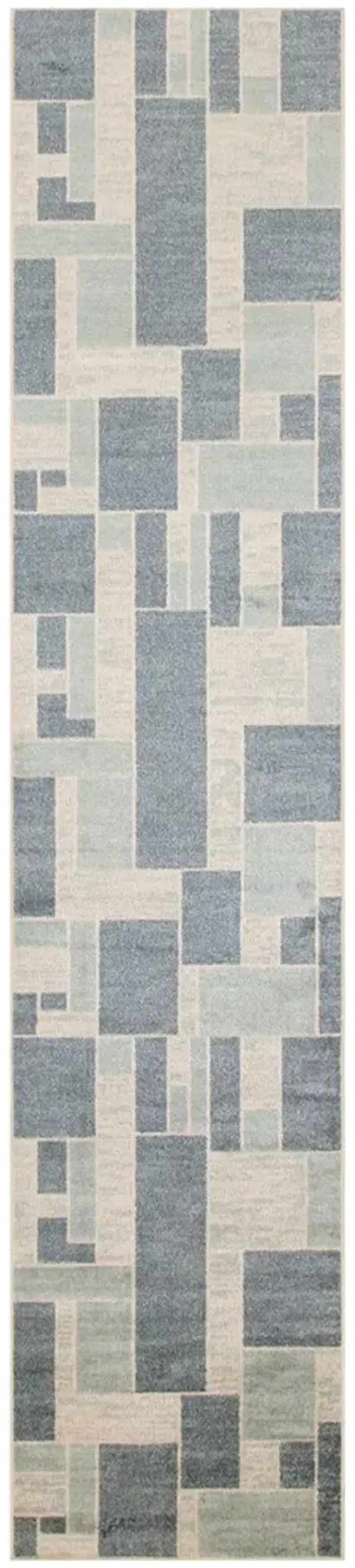 Astra Machine Washable ASW09 Blue/Ivory 2'2" x 10' Rug