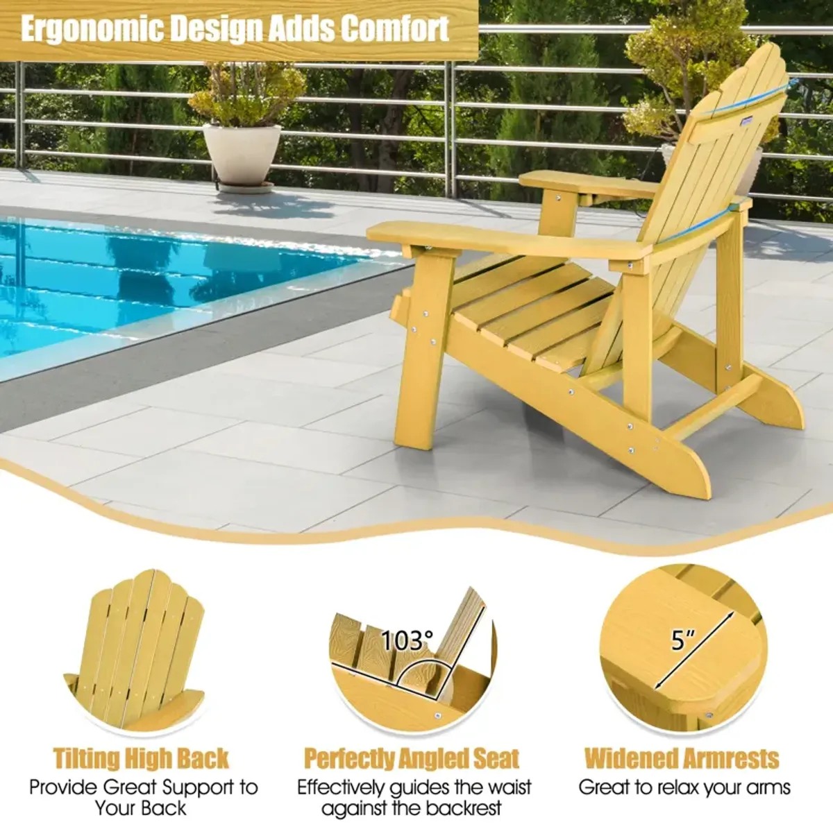 Weather Resistant HIPS Outdoor Adirondack Chair with Cup Holder