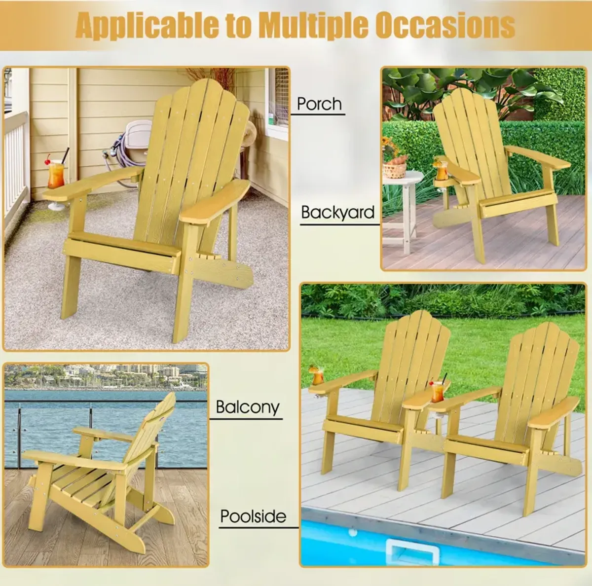 Weather Resistant HIPS Outdoor Adirondack Chair with Cup Holder