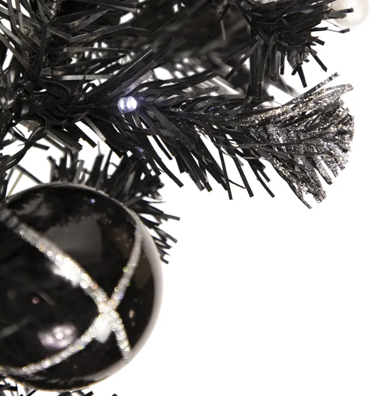 9' x 6" Pre-Lit Decorated Black Pine Artificial Christmas Garland  Cool White LED Lights