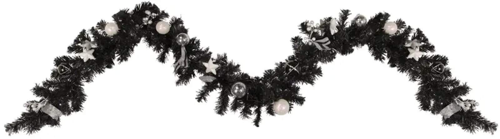 9' x 6" Pre-Lit Decorated Black Pine Artificial Christmas Garland  Cool White LED Lights