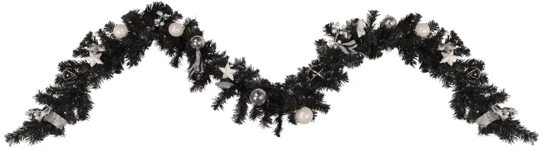 9' x 6" Pre-Lit Decorated Black Pine Artificial Christmas Garland  Cool White LED Lights