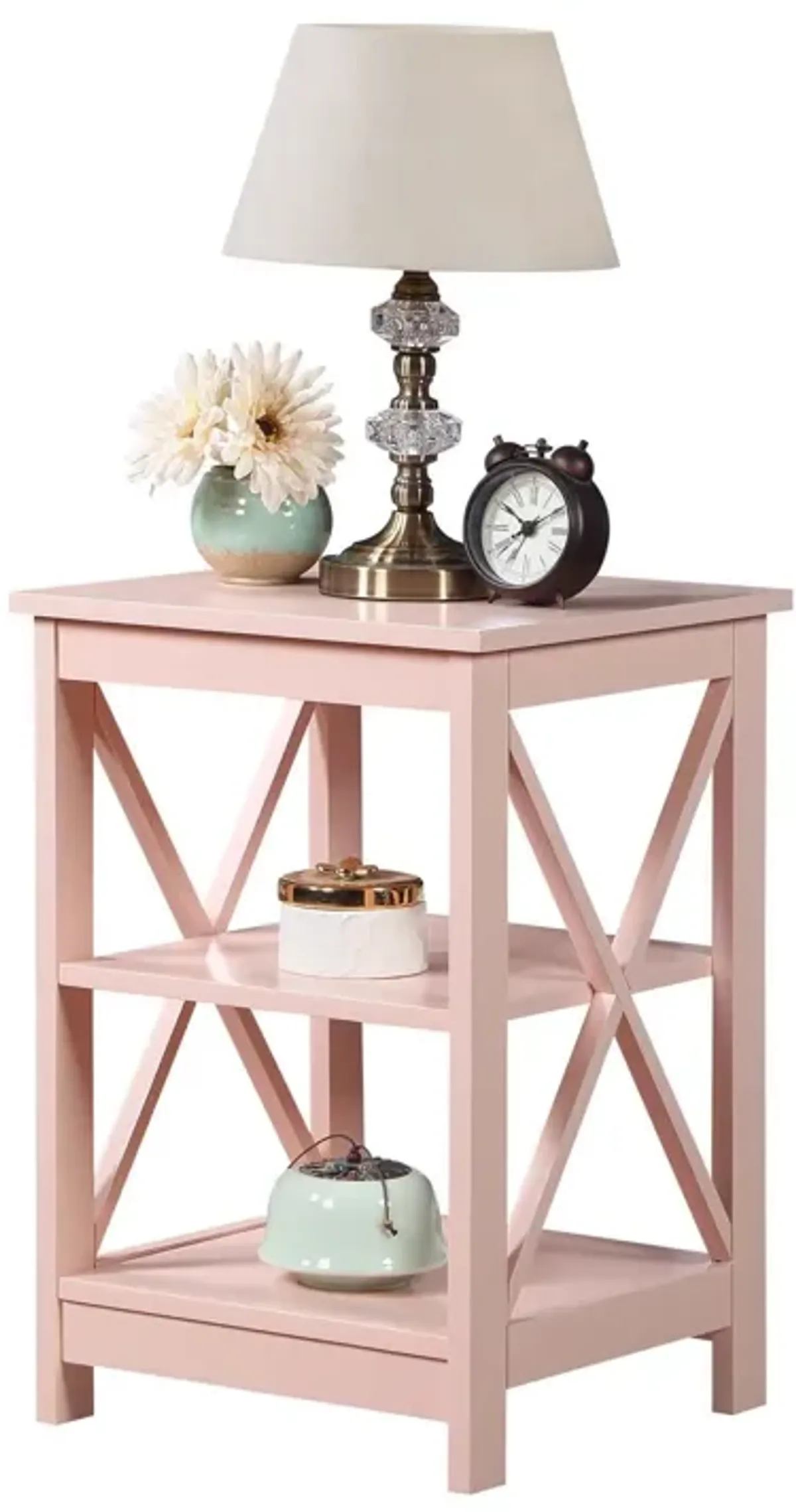 Convenience Concepts Oxford End Table with Shelves, Blush Pink