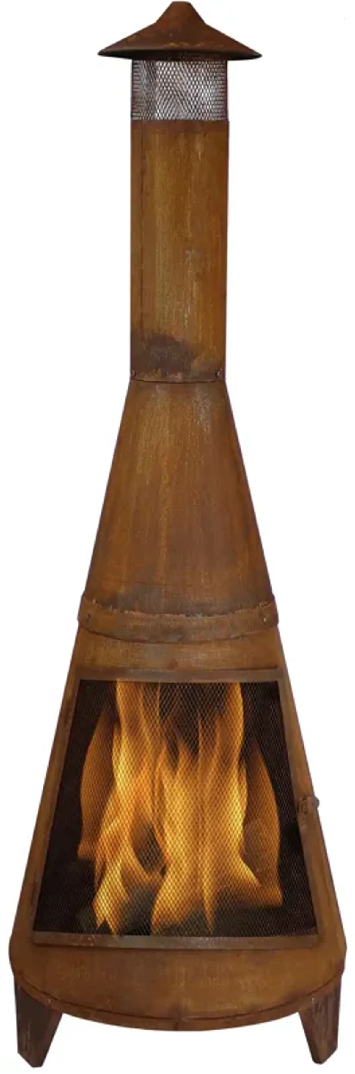 Sunnydaze 70 in Steel Wood Burning Chiminea Fire Pit with Rain Cap - Rustic