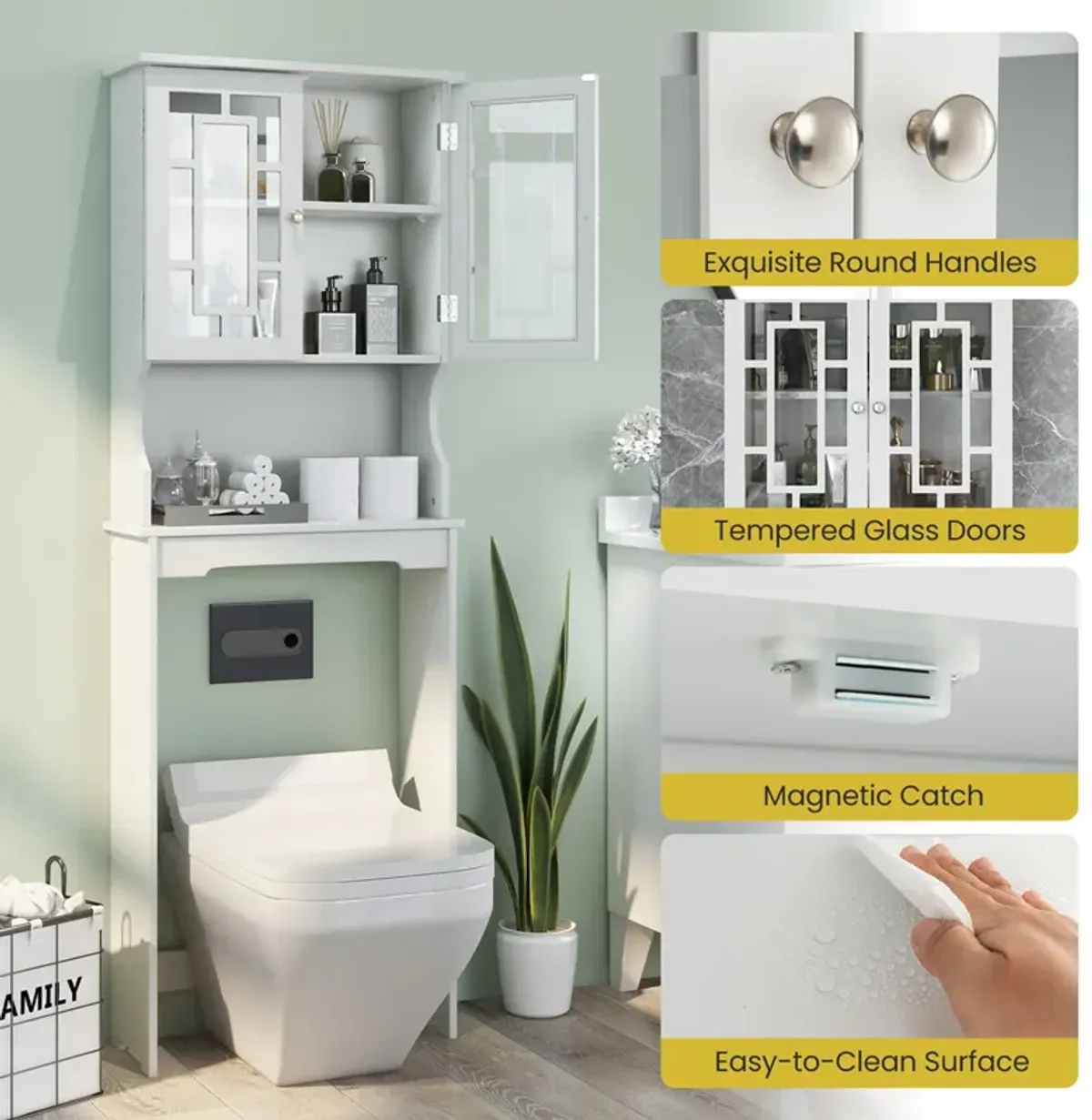 Costway Bathroom Spacesaver Over the Toilet Door Storage Cabinet Tower Organizer White