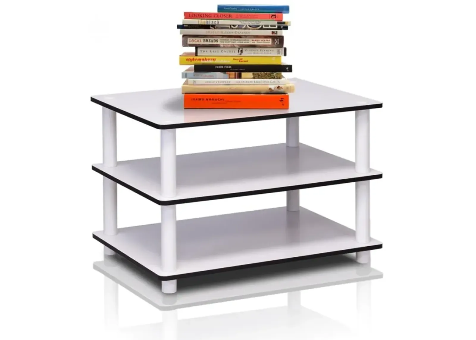 11173 Just 3-Tier No Tools Coffee Table, White w/White Tube