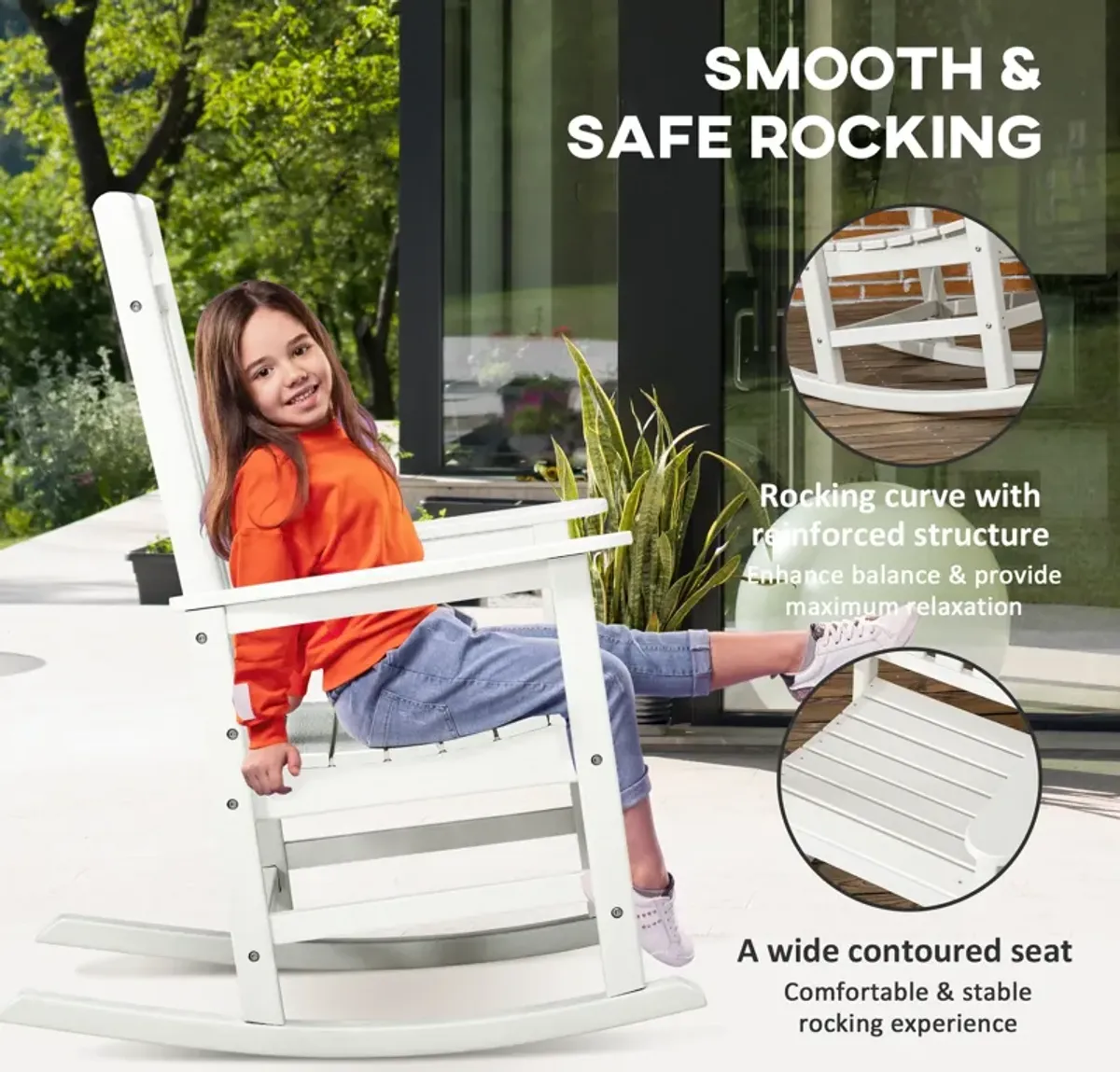 Light Gray Outdoor Rocker: HDPE Slatted Rocking Chair with Armrests