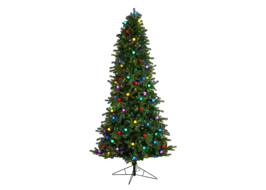 Nearly Natural Montana Mountain Fir Artificial Christmas Tree with Multi Color LED Lights and Instant Connect Technology, Globe Bulbs and Bendable Branches