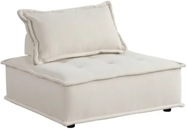 Zoe 40 Inch Ottoman Chair, Modular, Beige Boucle, Button Tufted, Solid Wood - Benzara
